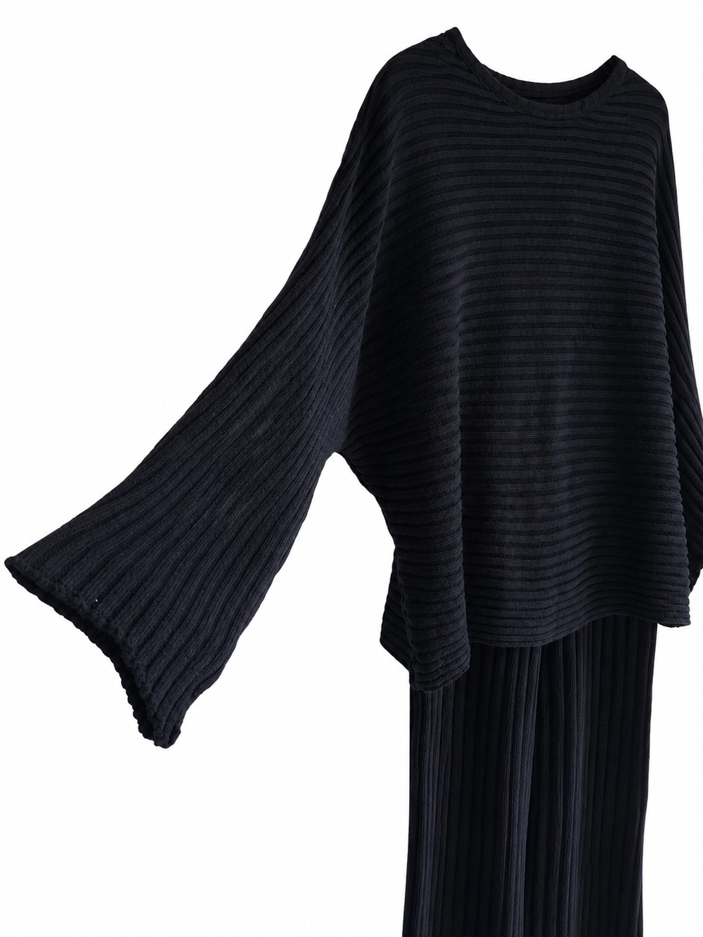 Free People Beach Imogene Ribbed Knit Set XS Black Wide Leg Lounge Boho Chic - Picture 3 of 13